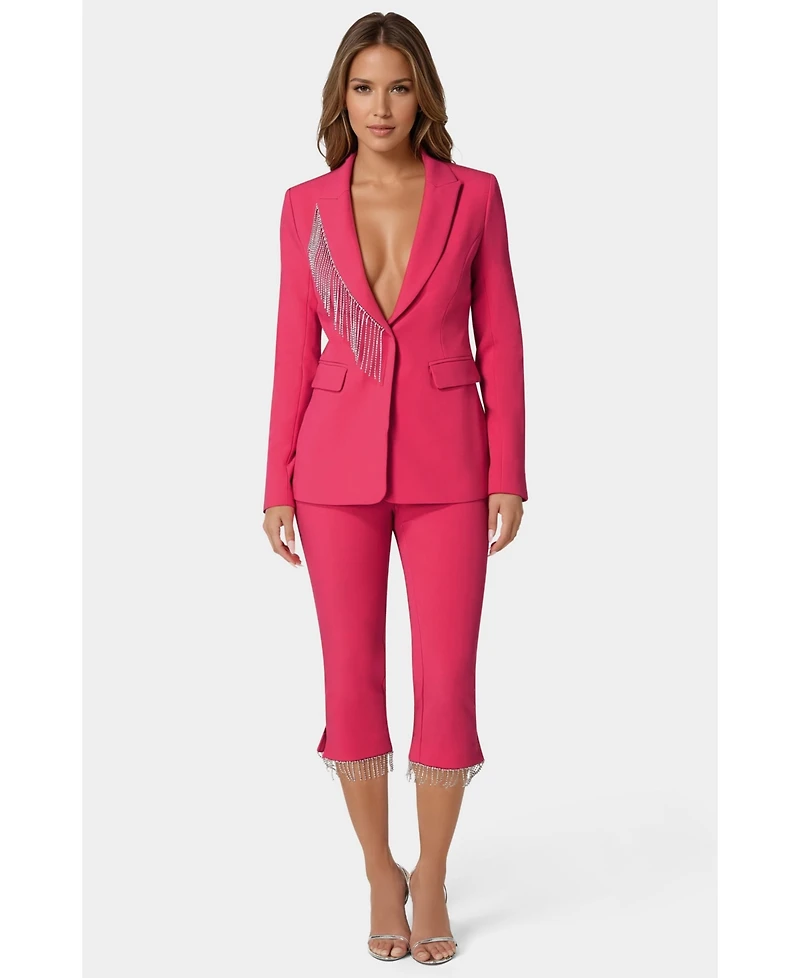 Bebe Women's Rhinestone Fringe Tailored Blazer