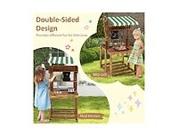 Akiudex Double-Sided Wooden Outdoor Play Kitchen with Grill and Accessories