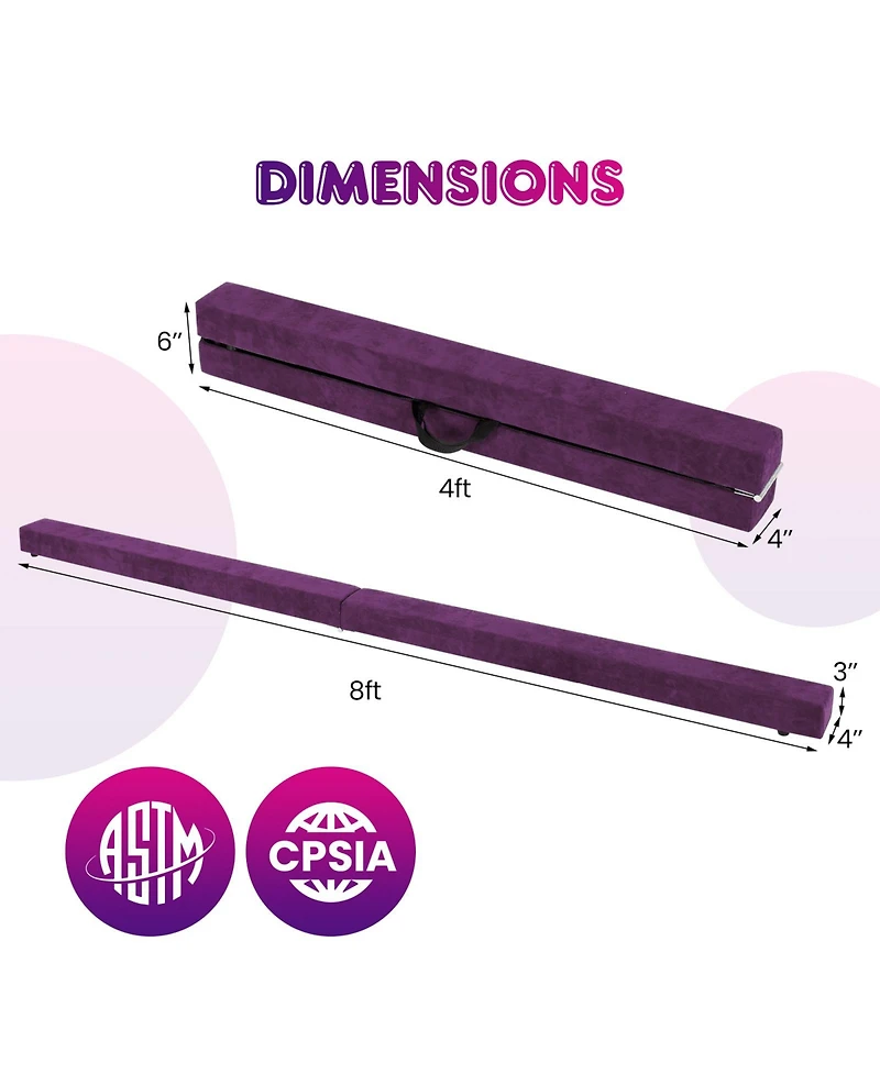 Folding Balance Beam with Solid Wood Base and Anti-Slip Bottom