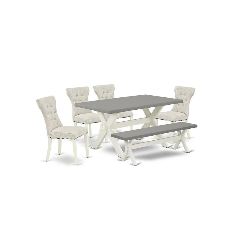 East West Furniture 6-Piece Kitchen Dining Room Set- 4 Parson Chairs with Doeskin Linen Fabric Seat and Button Tufted Chair Back