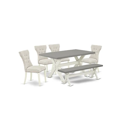 East West Furniture 6-Piece Kitchen Dining Room Set- 4 Parson Chairs with Doeskin Linen Fabric Seat and Button Tufted Chair Back