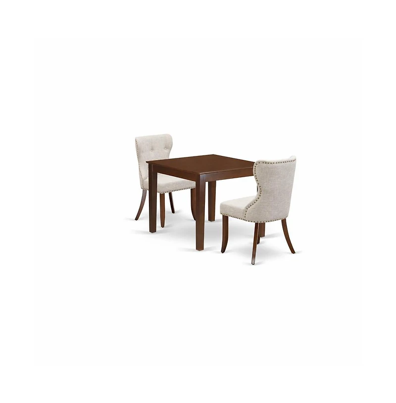 East West Furniture dining room table set of 2 excellent kitchen dining chairs with Linen Fabric Doeskin color and a beautiful wood kitchen table in M