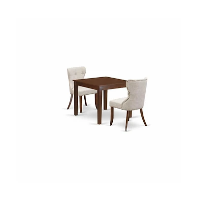 East West Furniture dining room table set of 2 excellent kitchen dining chairs with Linen Fabric Doeskin color and a beautiful wood kitchen table in M
