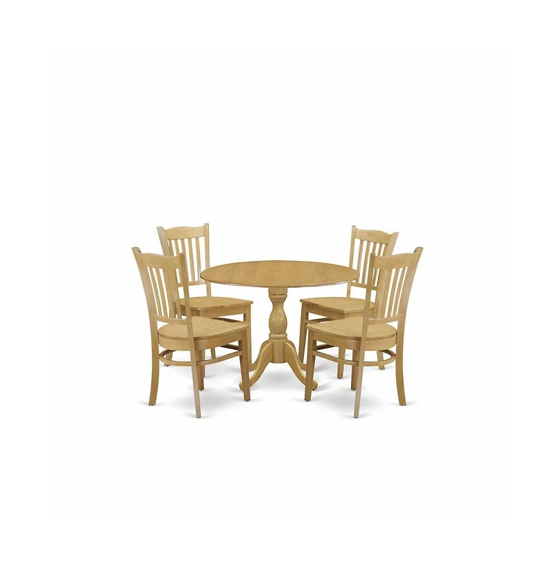 East West Furniture 5 Piece Table and Chairs Dining Set - Oak Wood Dining Table and 4 Oak Wooden Dining Chairs with Slatted Back - Oak Finish
