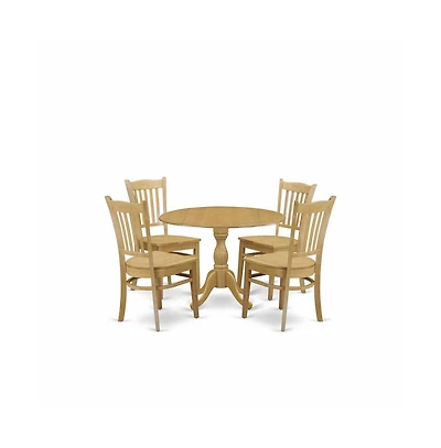 East West Furniture 5 Piece Table and Chairs Dining Set - Oak Wood Dining Table and 4 Oak Wooden Dining Chairs with Slatted Back - Oak Finish