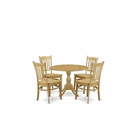 East West Furniture 5 Piece Table and Chairs Dining Set - Oak Wood Dining Table and 4 Oak Wooden Dining Chairs with Slatted Back - Oak Finish