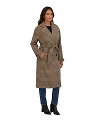 Sebby Collection Women's Long Belted Oversized Double Breasted Faux Wool Coat