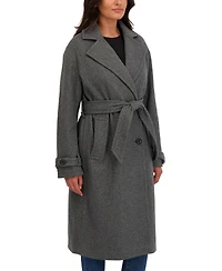 Sebby Collection Women's Long Belted Oversized Double Breasted Faux Wool Coat