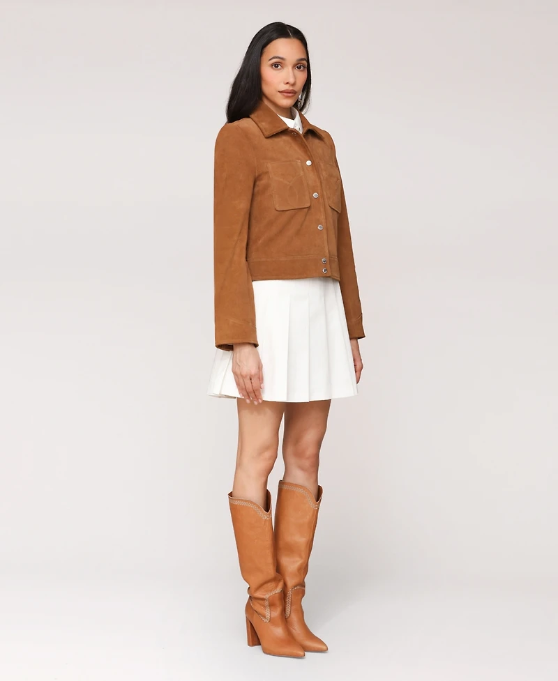 Avec Les Filles Women's Leather Western Snap Front Fitted Jacket