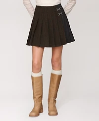 Avec Les Filles Women's Mixed Pattern Pleated Mini Skirt