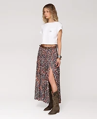 Avec Les Filles Women's High Slit Western Belt Maxi Skirt