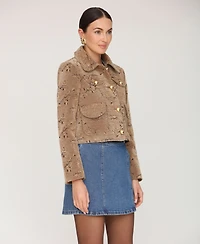 Avec Les Filles Women's Floral Corduroy Four Pocket Cropped Jacket