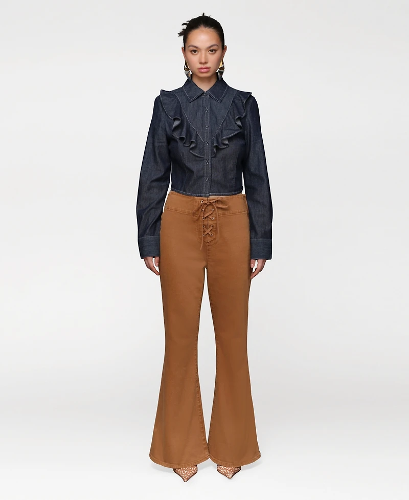Avec Les Filles Women's Ruffle Yoke Blouse