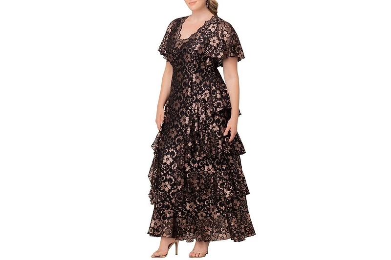 Kiyonna Women's Mon Ange Tiered Lace Evening Gown