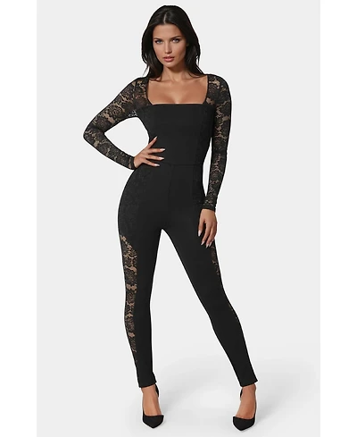 Bebe Women's Lace Combo Cat Suit
