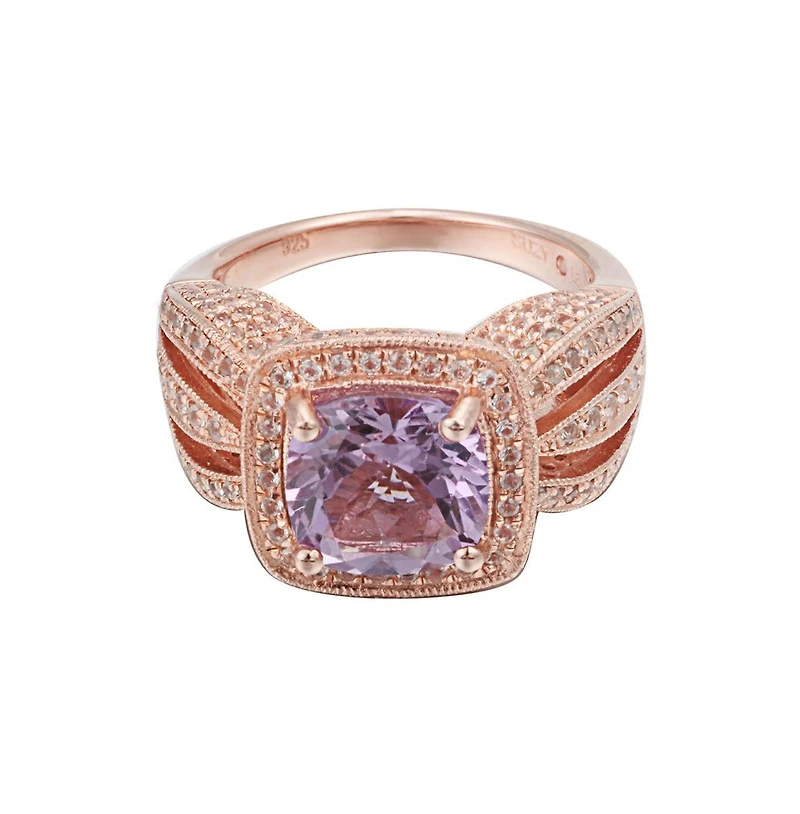 Suzy Levian Sterling Silver Cushion Cut Center Topaz Cocktail Ring