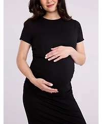 Motherhood Maternity Crewneck Short Sleeve Side Ruched Bodycon Mini Dress