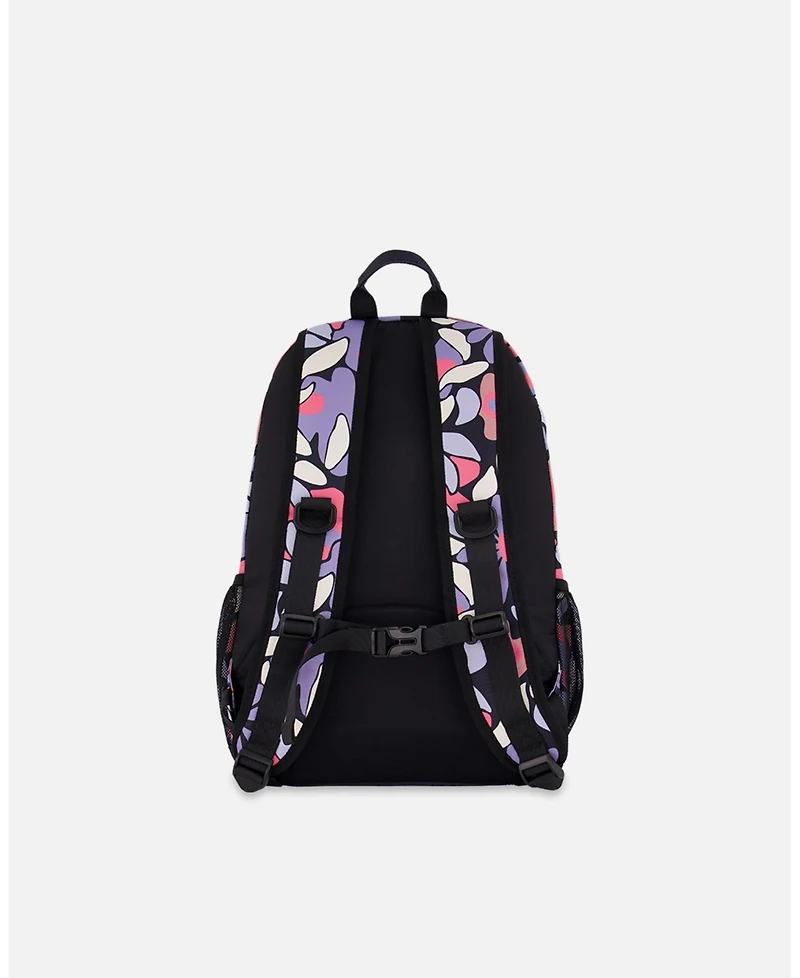 Deux par Deux Girl Kids Backpack Black Retro Flower Print - Toddler|Child