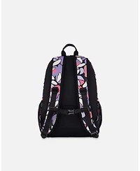 Deux par Deux Girl Kids Backpack Black Retro Flower Print - Toddler|Child