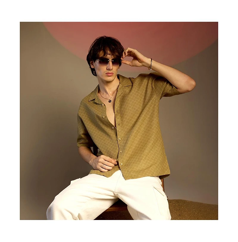 Campus Sutra Men's Quad-Lined Oversized Shirt