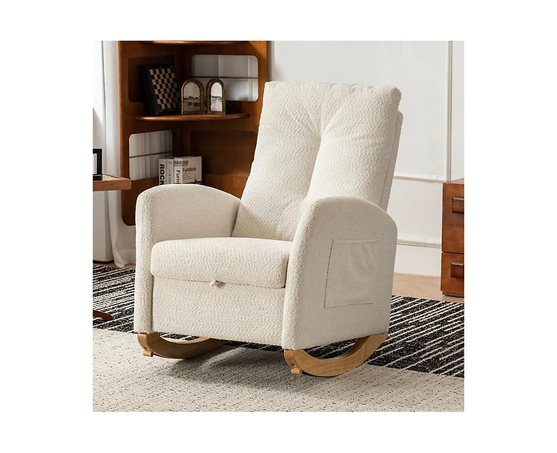 Casainc Rocking Chair with Footrest High Back Rubber Wood Legs