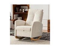 Casainc Rocking Chair with Footrest High Back Rubber Wood Legs