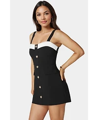 Bebe Woven Twill Button Down Bustier Romper