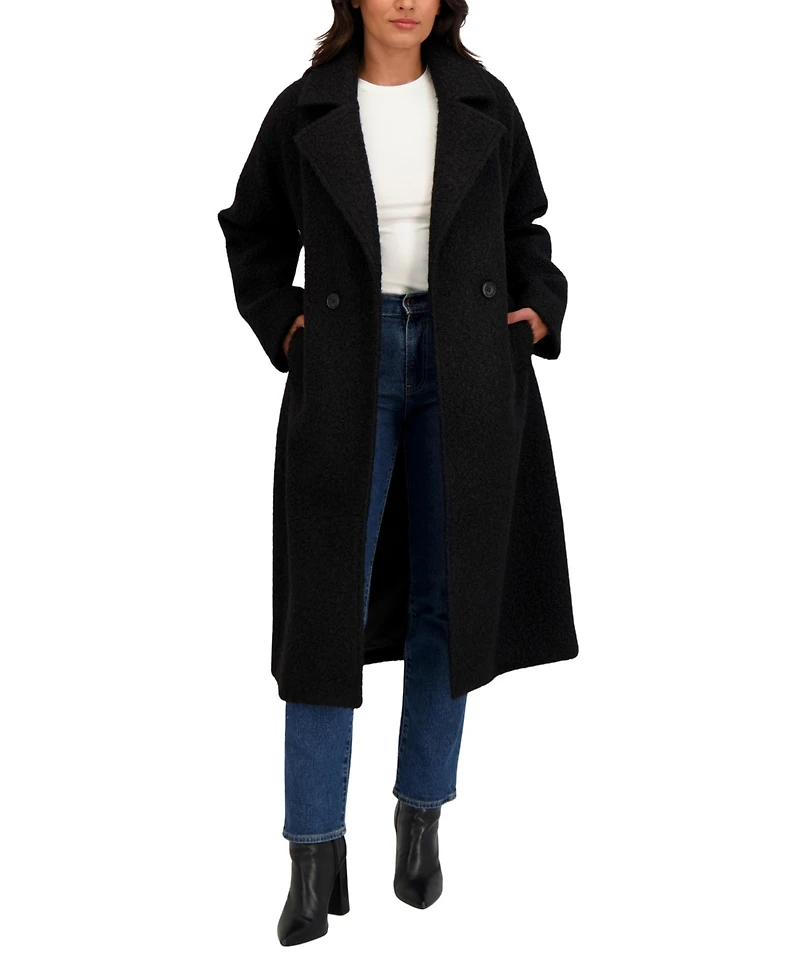 Sebby Collection Women's Long Belted Boucle Wrap Coat