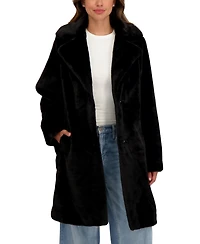Sebby Collection Women's Faux Fur Notch Collar 3/4 Coat