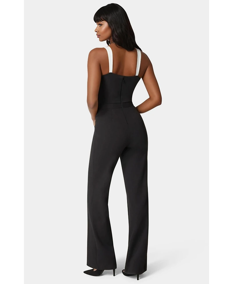 Bebe Women's Lace Insert Flared Jumpsuit