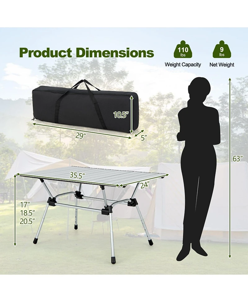 Folding Heavy-Duty Aluminum Camping Table with Carrying Bag
