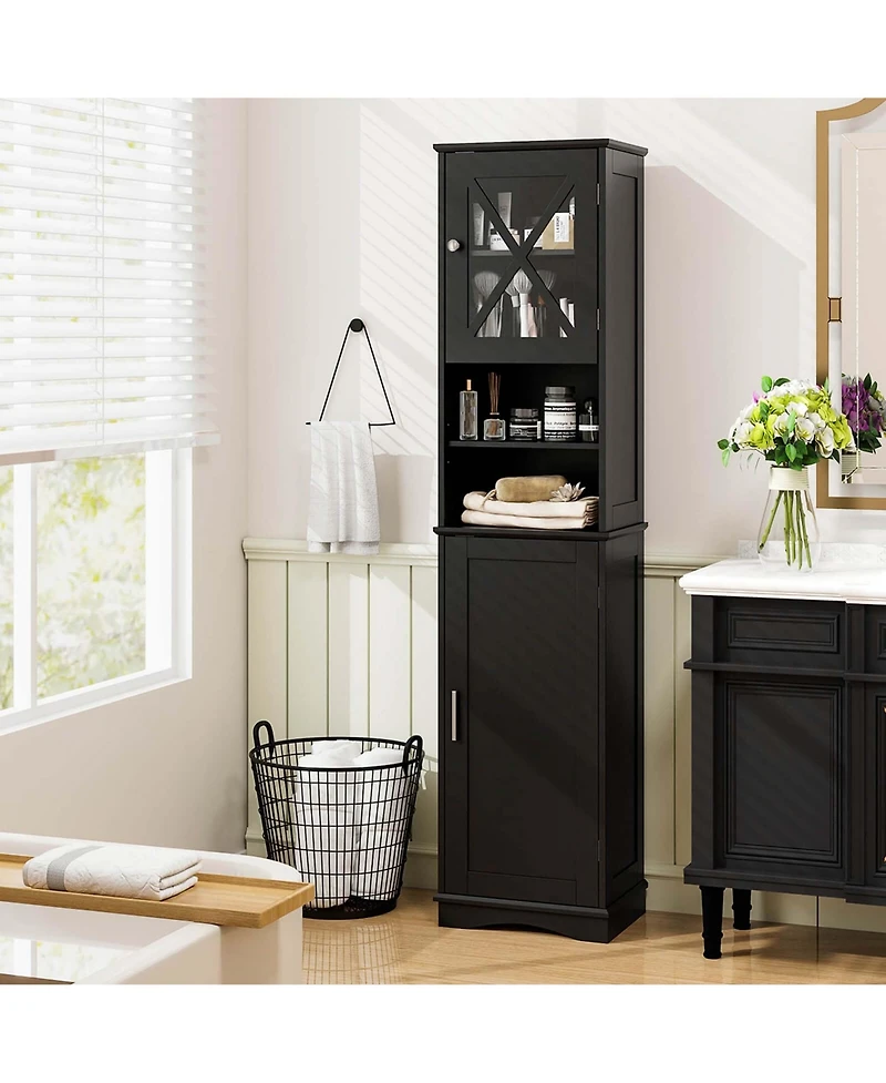 Costway 67" Tall Bathroom Cabinet Freestanding Storage with 5 Adjustable Shelves