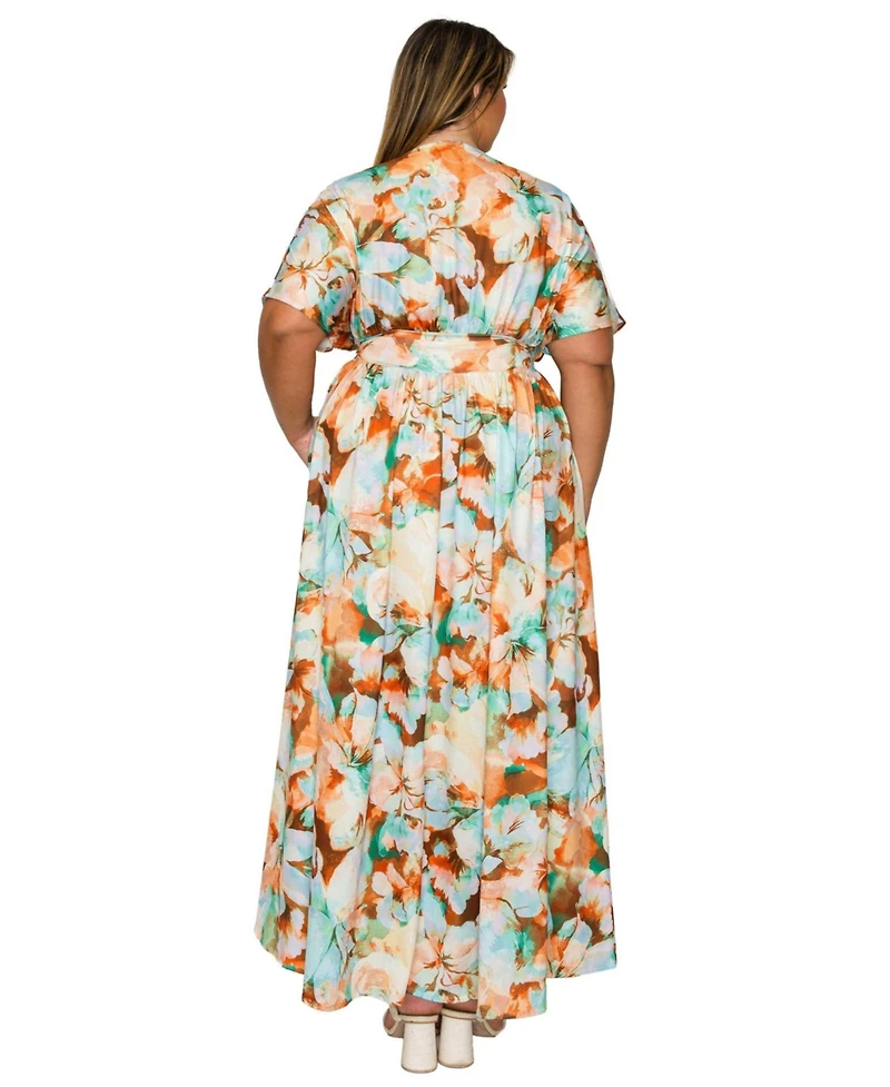 L I V D Women's Plus Minoa Floral Empire Waist Dress