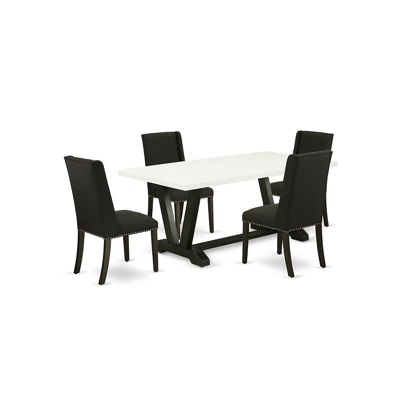 East West Furniture 5-Piece Included 4 Kitchen Dining chairs Upholstered Nails Head Seat and Stylish Chair Back and rectangular dining Dining Table wi