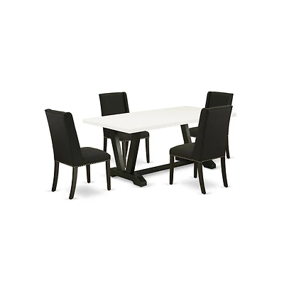 East West Furniture 5-Piece Included 4 Kitchen Dining chairs Upholstered Nails Head Seat and Stylish Chair Back and rectangular dining Dining Table wi