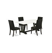 East West Furniture 5-Piece Included 4 Kitchen Dining chairs Upholstered Nails Head Seat and Stylish Chair Back and rectangular dining Dining Table wi