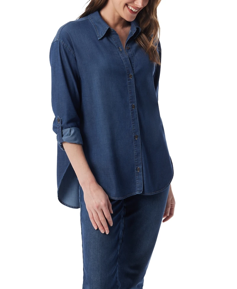 Gloria Vanderbilt Women's Amanda Roll-Tab-Sleeve Button-Front Shirt