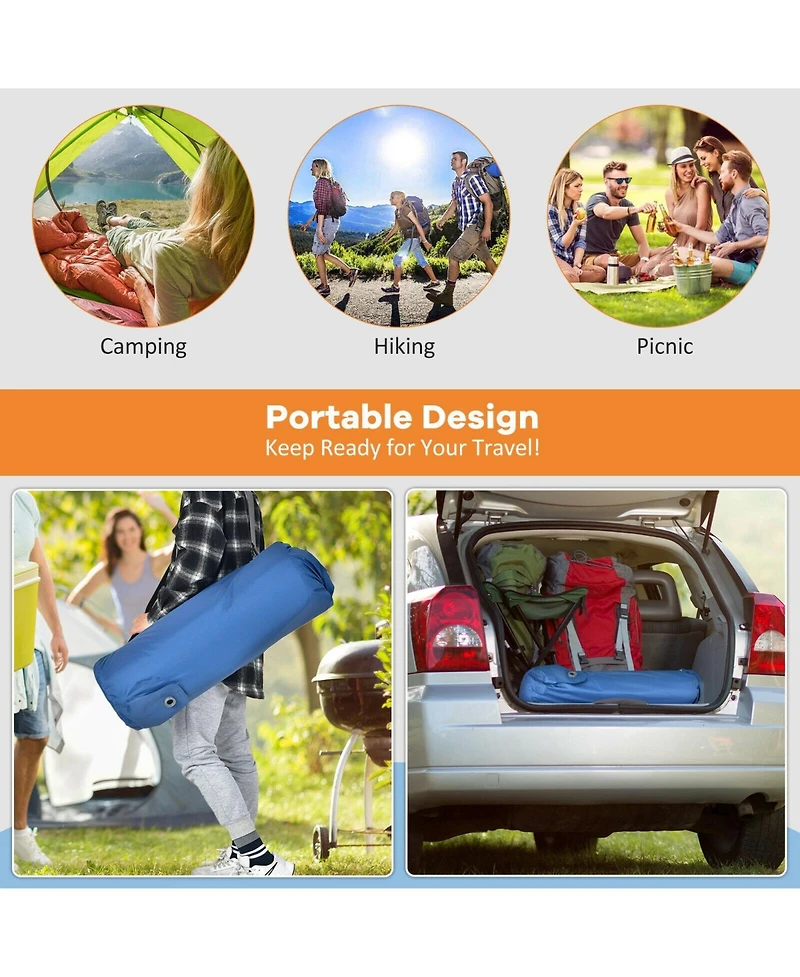 Self-Inflating Folding Camping Sleeping Mattress with Carrying Bag - Blue