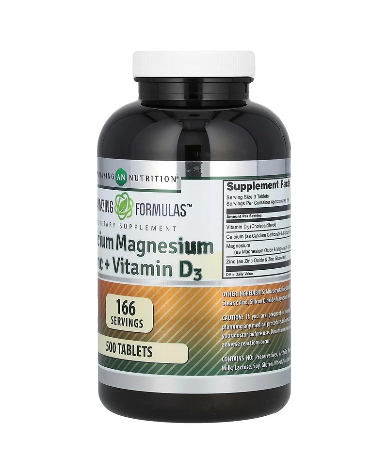 Amazing Formulas Calcium Magnesium Zinc D3 | 500 Tablets Supplement | Calcium 1000mg,