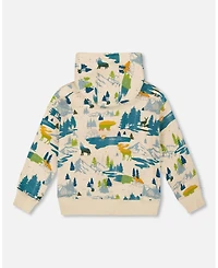 Deux par Boy Printed Hooded Fleece Sweatshirt Beige - Toddler|Child