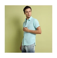 Campus Sutra Men's Light Blue See-Through Square Shirt