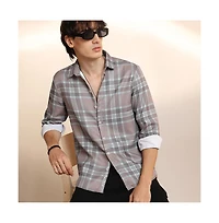 Campus Sutra Men's Nude Pink & Cloud Grey Tartan Plaid Shirt