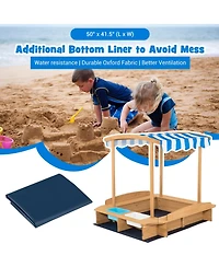 Kids Wooden Sandbox with Striped Canopy