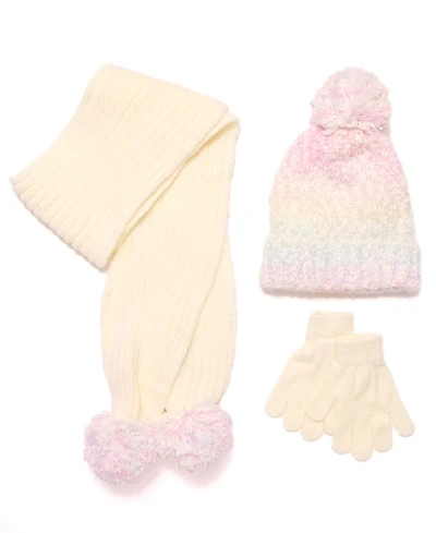 InMocean Big Girls 3-Piece Color Block Cozy Cloud Weather Beanie, Scarf and Gloves Set