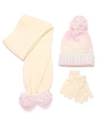 InMocean Big Girls 3-Piece Color Block Cozy Cloud Weather Beanie, Scarf and Gloves Set