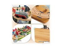 Kids Double-Sided Wooden Train Table Playset with Storage Drawer