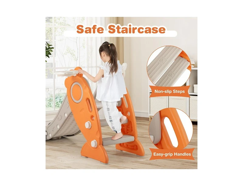 4-in-1 Indoor Slide for Kids Age 3+ with Basketball Hoop and Rings
