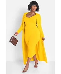 Rebdolls Plus Size A Lot To Love V-Neck Midi Dress & Cardigan Set
