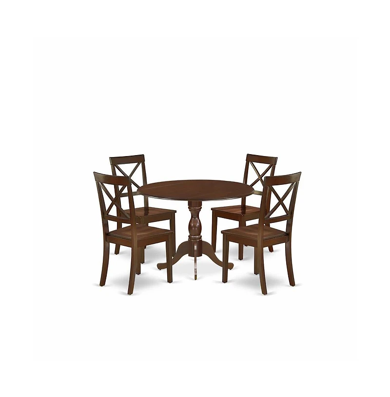 East West Furniture 5 Piece Dining Table Set Contains 1 Drop Leaves Dining Table and 4 Mahogany Mid Century Modern Dining Chairs with X-Back
