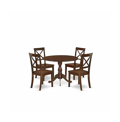 East West Furniture 5 Piece Dining Table Set Contains 1 Drop Leaves Dining Table and 4 Mahogany Mid Century Modern Dining Chairs with X-Back
